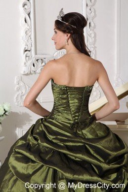 Ruches Strapless Taffeta Beading Olive Green Quinceanera Dress 2013