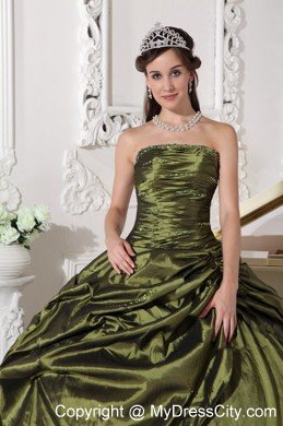 Ruches Strapless Taffeta Beading Olive Green Quinceanera Dress 2013