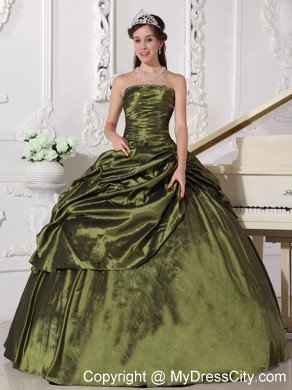 Ruches Strapless Taffeta Beading Olive Green Quinceanera Dress 2013