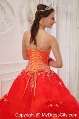 Orange Red Strapless Embroidery and Beading Quinceanera Dress