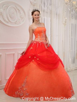 Orange Red Strapless Embroidery and Beading Quinceanera Dress