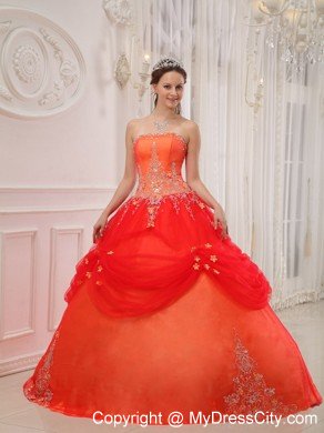 Orange Red Strapless Embroidery and Beading Quinceanera Dress