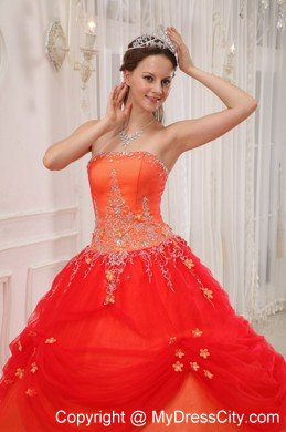 Orange Red Strapless Embroidery and Beading Quinceanera Dress