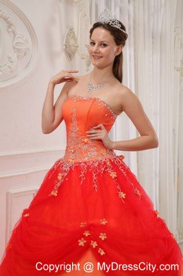 Orange Red Strapless Embroidery and Beading Quinceanera Dress