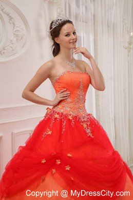 Orange Red Strapless Embroidery and Beading Quinceanera Dress