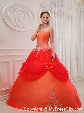 Orange Red Strapless Embroidery and Beading Quinceanera Dress