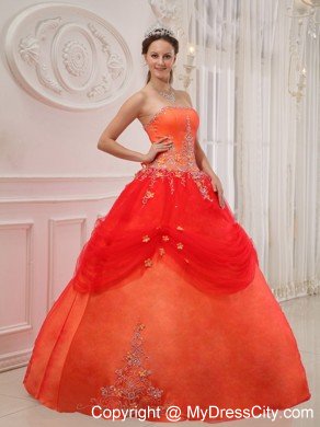 Orange Red Strapless Embroidery and Beading Quinceanera Dress