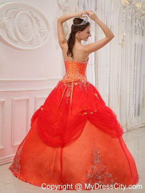 Orange Red Strapless Embroidery and Beading Quinceanera Dress