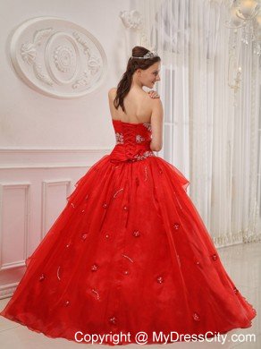 Strapless Organza Appliques 2013 Red Sweet Sixteen Dresses