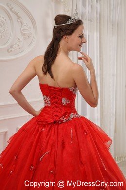 Strapless Organza Appliques 2013 Red Sweet Sixteen Dresses