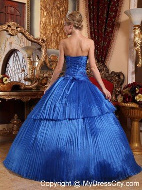 Appliques Sweetheart Pleat Royal Blue Quinceanera Dress for Cheap