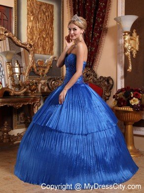 Appliques Sweetheart Pleat Royal Blue Quinceanera Dress for Cheap