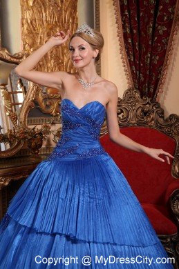 Appliques Sweetheart Pleat Royal Blue Quinceanera Dress for Cheap