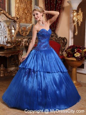 Appliques Sweetheart Pleat Royal Blue Quinceanera Dress for Cheap