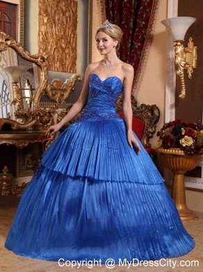 Appliques Sweetheart Pleat Royal Blue Quinceanera Dress for Cheap