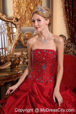 Tailor Made Strapless Pick Ups Red Beaded Quinceanera Dress