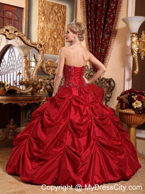 Tailor Made Strapless Pick Ups Red Beaded Quinceanera Dress