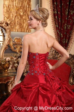 Tailor Made Strapless Pick Ups Red Beaded Quinceanera Dress