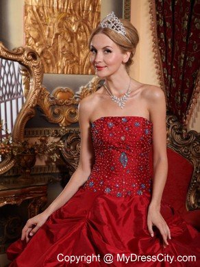 Tailor Made Strapless Pick Ups Red Beaded Quinceanera Dress