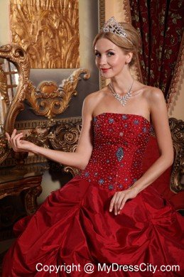 Tailor Made Strapless Pick Ups Red Beaded Quinceanera Dress