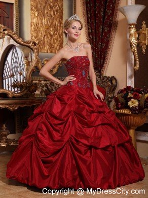 Tailor Made Strapless Pick Ups Red Beaded Quinceanera Dress