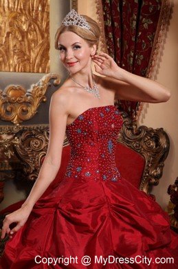 Tailor Made Strapless Pick Ups Red Beaded Quinceanera Dress