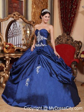 Sweetheart Taffeta Appliques Flowers 2013 Navy Blue Quinceanera Dress