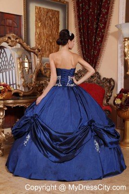 Sweetheart Taffeta Appliques Flowers 2013 Navy Blue Quinceanera Dress