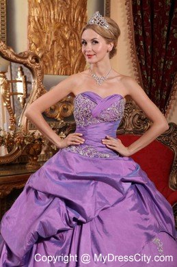 Hot Sale Sweetheart Ruching Appliques Purple Quinceanera Party Dress