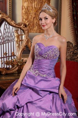 Hot Sale Sweetheart Ruching Appliques Purple Quinceanera Party Dress