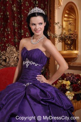 Sweetheart Taffeta Pick Ups Purple Appliques Quinceanera Dresses