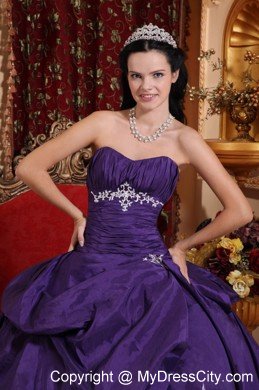 Sweetheart Taffeta Pick Ups Purple Appliques Quinceanera Dresses