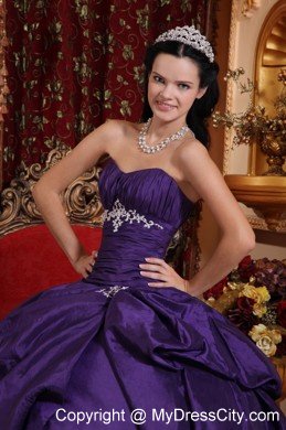 Sweetheart Taffeta Pick Ups Purple Appliques Quinceanera Dresses