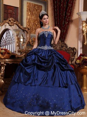 Hottest Strapless Taffeta Beading Blue Quinceanera Dress