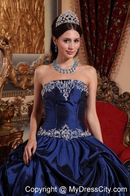 Hottest Strapless Taffeta Beading Blue Quinceanera Dress