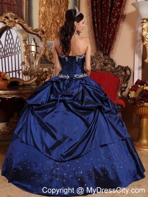 Hottest Strapless Taffeta Beading Blue Quinceanera Dress