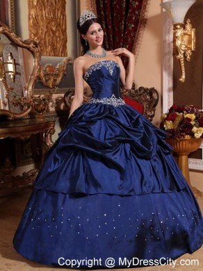 Hottest Strapless Taffeta Beading Blue Quinceanera Dress