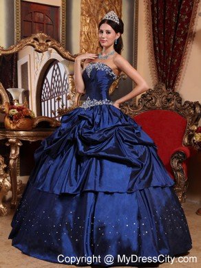 Hottest Strapless Taffeta Beading Blue Quinceanera Dress