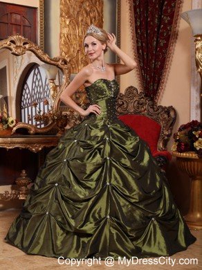 Olive Green Sweetheart Taffeta Beading Quinceanera Dresses