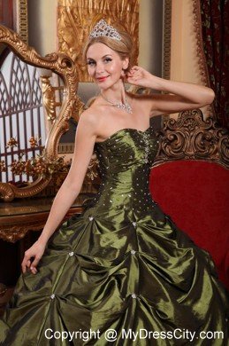 Olive Green Sweetheart Taffeta Beading Quinceanera Dresses