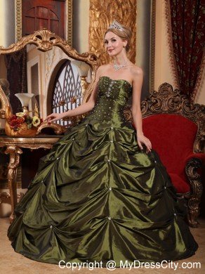 Olive Green Sweetheart Taffeta Beading Quinceanera Dresses