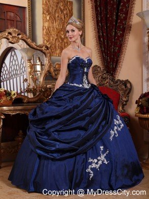 White Appliques Sweetheart Taffeta Pick-ups Blue Quinceanera Dress