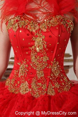 Red Halter Beading and Appliques Puffy Quinceanera Dress