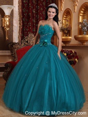 Tulle Sweetheart Ruching Beading Teal Dress for Sweet 15