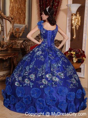 Latest V-neck Beading Flowers Blue Quinceanera Dresses