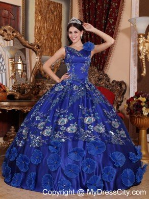 Latest V-neck Beading Flowers Blue Quinceanera Dresses