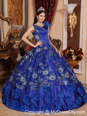 Latest V-neck Beading Flowers Blue Quinceanera Dresses