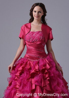 Fuchsia Ruffles Beaded Decorate Ruchs Quinceanera Dress With Jacket