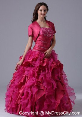 Fuchsia Ruffles Beaded Decorate Ruchs Quinceanera Dress With Jacket