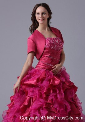 Fuchsia Ruffles Beaded Decorate Ruchs Quinceanera Dress With Jacket